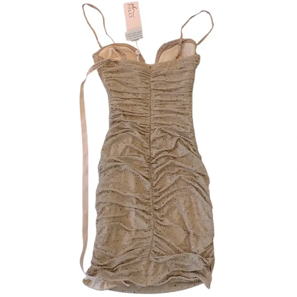 Oh Polly Plunge Mini Dress in Gold - Picture 9 of 13